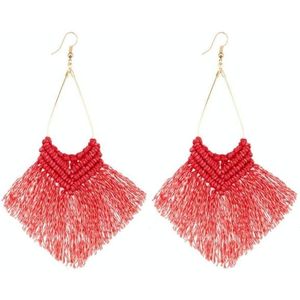 2 Pairs Rope Braided Knot Hand-Woven Earrings Bohemian Tassel Earrings  Colour: Red
