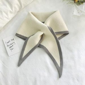 Autumn & Winter Knitted Woolen Scarf Women Two-colors Mini Triangle Scarf Warm Scarf  Length (CM): 80-100cm(Creamy-white)