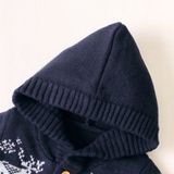 Boys And Girls Cartoon Baby Hooded Knit Jacket (Color:Dark Blue Size:80cm)