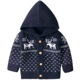 Boys And Girls Cartoon Baby Hooded Knit Jacket (Color:Dark Blue Size:80cm)