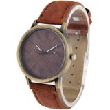 Denim Texture Style Round Dial Retro Digital Display Women & Men Quartz Watch with PU Leather Band(Brown)