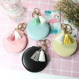 PU Leather Double Sided Girls Portable Folding Mirror Tassel Mini Makeup Mirror(Yellow)