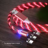 3 in 1 USB to 8 Pin + Type-C / USB-C + Micro USB Magnetic Absorption Colorful Streamer Charging Cable  Length: 2m(Red Light)