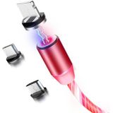 3 in 1 USB to 8 Pin + Type-C / USB-C + Micro USB Magnetic Absorption Colorful Streamer Charging Cable  Length: 2m(Red Light)