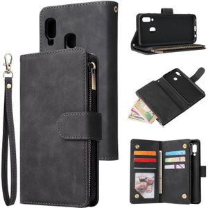 For Galaxy A20e Multifunctional Retro Frosted Horizontal Flip Leather Case with Card Slot & Holder & Zipper Wallet & Photo Frame & Lanyard(Black)