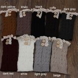 3 Pairs Lace Double Button Knitted Short Leg Warm Women Boots Socks(Khaki)