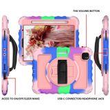 For iPad Air 2020 10.9 360 Degree Rotation PC + Silicone Shockproof Combination Case with Holder & Hand Grip Strap & Neck Strap & Pen Slot Holder(Colorful+Rose Gold)