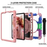For iPad Air 2020 10.9 360 Degree Rotation PC + Silicone Shockproof Combination Case with Holder & Hand Grip Strap & Neck Strap & Pen Slot Holder(Colorful+Rose Gold)
