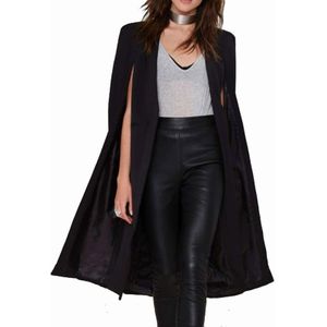 Women Casual Cape Unbuttoned Shawl Coat(Color:Black Size:XL)