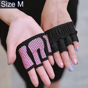 Half Finger Yoga Gloves Anti-skid Sports Gym Palm Protector  Size: M  Palm Circumference: 18cm(Rose Red)