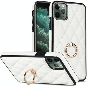 Voor iPhone 11 Pro Rhombic PU lederen telefoonhoes met ringhouder