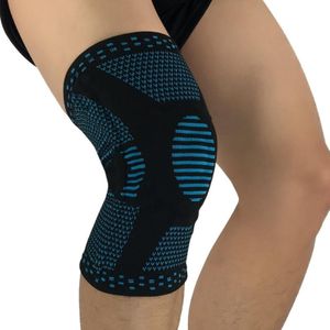 Sports Knee Pads Anti-Collision Support Compression Keep Warm Leg Sleeve Knitting Basketball Running Cycling Protective Gear  Size: XL(Black Blue)