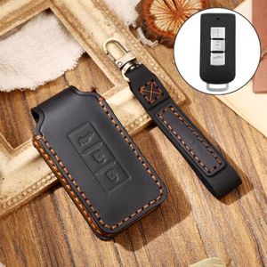 Hallmo Car Cowhide Leather Key Protective Cover Key Case for Mitsubishi Outlander (Black)