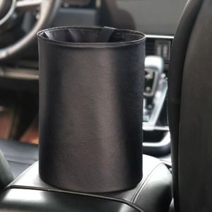 2 PCS Leather Foldable Car Trash Can Mini Chair Back Suspended Waterproof Trash Can(Black)