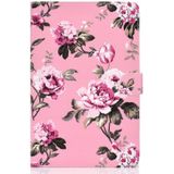 For Samsung Galaxy Tab A 10.1 (2019) T510/T515 Colored Drawing Pattern Horizontal Flip PU Leather Case with Holder & Card Slot(Pink Flowers)