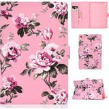 For Samsung Galaxy Tab A 10.1 (2019) T510/T515 Colored Drawing Pattern Horizontal Flip PU Leather Case with Holder & Card Slot(Pink Flowers)