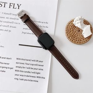 For Apple Watch 5 & 4 44mm / 3 & 2 & 1 42mm V Tail Style Stitching Leather Watch Wrist Strap(Coffee)