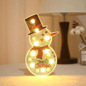 DIY Diamond Painting LED Night Light Sticking Diamond Christmas Decoration Table Lamp(Snowman)