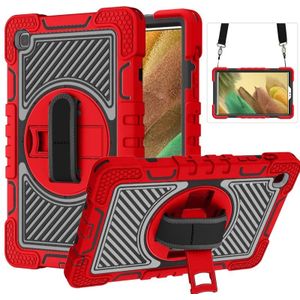 For Samsung Galaxy Tab A7 Lite T220 / T225 360 Degree Rotation Contrast Color Shockproof Silicone + PC Case with Holder & Hand Grip Strap & Shoulder Strap(Red+Black)
