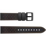 For Samsung Galaxy Watch 3 45mm Round Hole Line Genuine Leather Replacement Strap Watchband(Black Leather Orange Line Point)