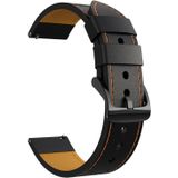 For Samsung Galaxy Watch 3 45mm Round Hole Line Genuine Leather Replacement Strap Watchband(Black Leather Orange Line Point)