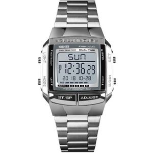 SKMEI 1381 Multifunctional Men Outdoor Business Sport Noctilucent Waterproof Digital Wrist Watch(Silver)