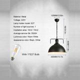 YWXLight Retro Industrial Pendant Light Creative Single Head Iron Art Hanging Lamp E27 Bulb Perfect for Kitchen Dining Room Bedroom Living Room (Color:Black Size: + Cold White)