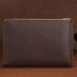 Universal Genuine Leather Business Laptop Tablet Zipper Bag  For 13.3 inch and Below Macbook  Samsung  Lenovo  Sony  DELL Alienware  CHUWI  ASUS  HP(Coffee)