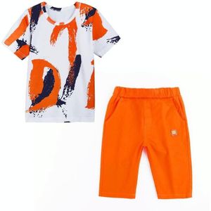 Summer Childrens Fashion Suit Short-sleeved Casual Pants Sportswear (Color:Orange Size:120)