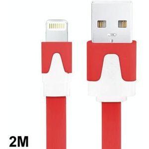 2m Noodle Style USB Sync Data / Charging Cable  For iPhone 6 & 6 Plus  iPhone 6s & 6s Plus  iPhone 5 & 5S & 5C  iPad Air  iPad mini  mini 2 Retina  Compatible with up to iOS 11.02(Red)