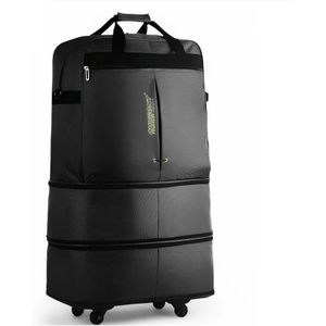 91L Retractable Suitcase Foldable Unisex Suitcase Lockable Travel Spinner Rolling Trolley Clothing Bag(Black)