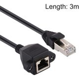 RJ45 Female to Male CAT5E Network Panel Mount Screw Lock Extension Cable  Length: 3m(Black)