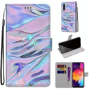 For Samsung Galaxy A50 Coloured Drawing Cross Texture Horizontal Flip PU Leather Case with Holder & Card Slots & Wallet & Lanyard(Fluorescent Water Pattern)