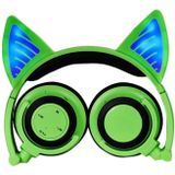 Foldable Wireless Bluetooth V4.2 Glowing Cat Ear Headphone Gaming Headset with LED Light & Mic  For iPhone  Galaxy  Huawei  Xiaomi  LG  HTC and Other Smart Phones(Green)