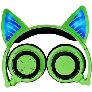 Foldable Wireless Bluetooth V4.2 Glowing Cat Ear Headphone Gaming Headset with LED Light & Mic  For iPhone  Galaxy  Huawei  Xiaomi  LG  HTC and Other Smart Phones(Green)