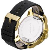 CAGARNY 6818 Fashionable DZ Style Large Dial Dual Clock Quartz Movement Sport Wrist Watch with Leather Band & Calendar Function for Men(Black Band Gold Case)