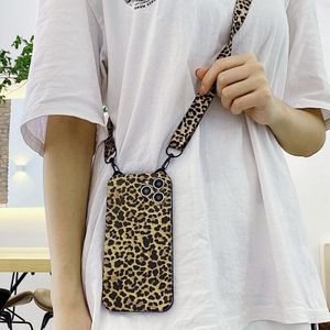 Cat Ear Leopard Print TPU Straight Edge Protective Case with Lanyard For iPhone 11 Pro Max(Brown)