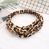 2 PCS Printing Leopard Cross Headband Women Turban Hairband Stretch Twisted Knotted Headwear(Khaki leopard)