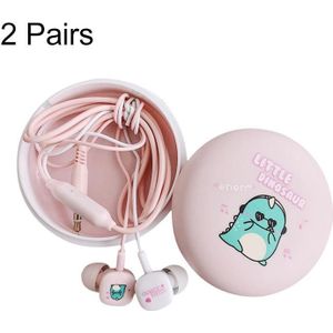 2 Pairs Cartoon Pattern Heavy Bass In-Ear Headphones Universal Wired Headphones with Microphone(Pink)