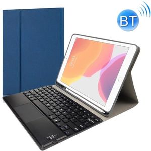 RK508C Detachable Magnetic Plastic Bluetooth Keyboard with Touchpad + Silk Pattern TPU Protective Cover for iPad 9.7 inch  with Pen Slot & Bracket(Blue)