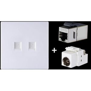 CAT.6 Shielded Pass-through Network Module  Dual Ports Panel + Shielded Pass-through + TV Socket (White)