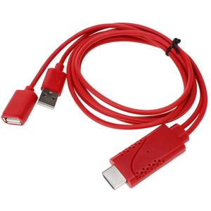 USB Male + USB 2.0 Female to HDMI Phone to HDTV Adapter Cable  For iPhone / Galaxy / Huawei / Xiaomi / LG / LeTV / Google and Other Smart Phones(Red)