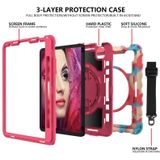 For iPad Air 2020 10.9 360 Degree Rotation PC + Silicone Shockproof Combination Case with Holder & Hand Grip Strap & Neck Strap & Pen Slot Holder(Colorful+Hot Pink)