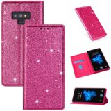 For Samsung Galaxy Note 9 Ultrathin Glitter Magnetic Horizontal Flip Leather Case with Holder & Card Slots(Rose Red)