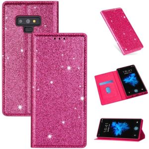 For Samsung Galaxy Note 9 Ultrathin Glitter Magnetic Horizontal Flip Leather Case with Holder & Card Slots(Rose Red)