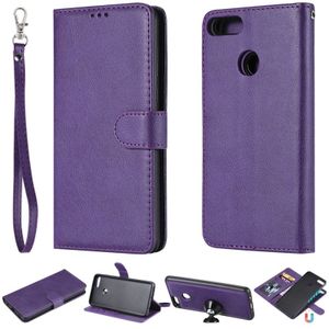 For Huawei Y9 (2018) Solid Color Horizontal Flip Protective Case with Holder & Card Slots & Wallet & Photo Frame & Lanyard(Purple)