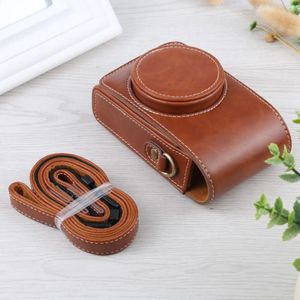 Vertical Flip Full Body Camera PU Leather Case Bag with Strap for Ricoh GR III / GRII  Sony ZV-1 / DSC-RX100M7 / RX100M6 / RX100M5 / RX100M2 (Brown)