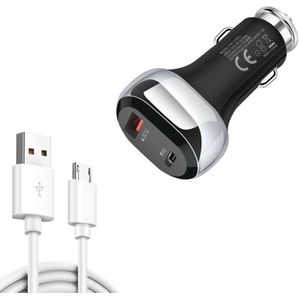 YSY-312PD QC3.0 18W USB + PD 20W USB-C / Type-C Car Charger with USB to Micro USB Data Cable(Black)