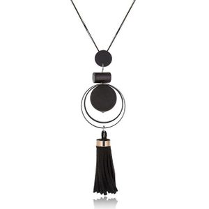 Women Tasseled Necklace Sweater Chain(Black)