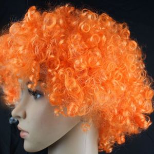 Colorful Wild-Curl Up Crown Party Cosplay Headwear Wavy Short Polyester Yarn Made Wigs For Adult And Child(Orange)